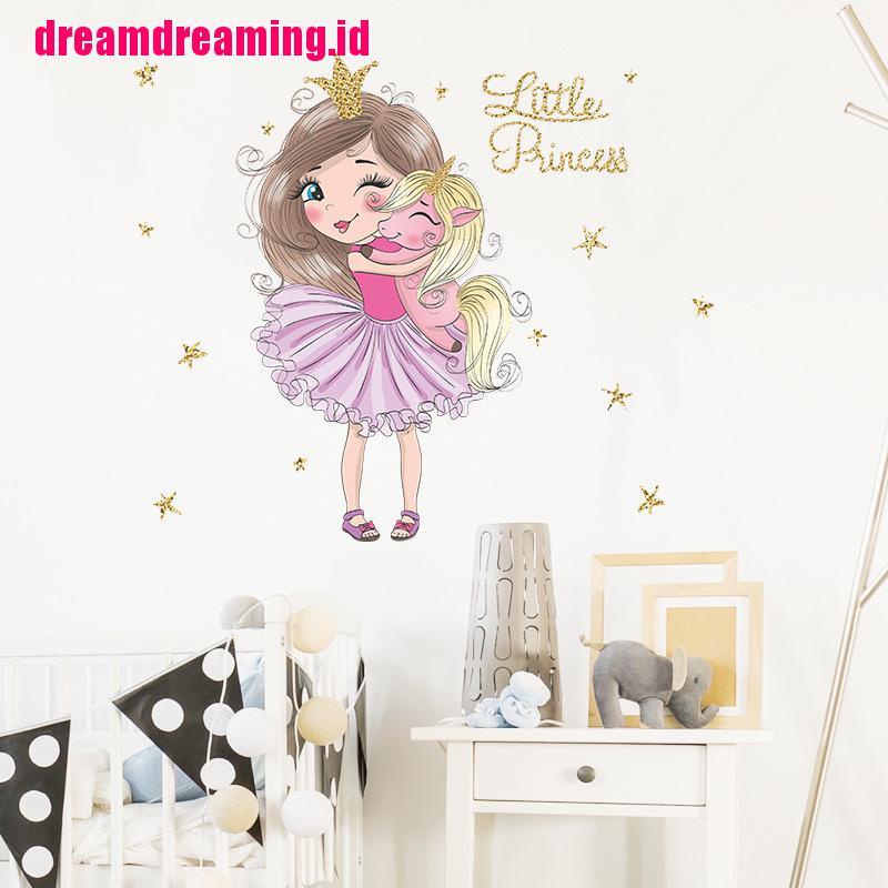 Stiker Dinding Desain Princess unicorn Untuk Kamar Tidur