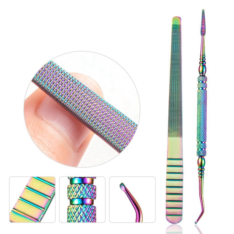 Pinset Stainless Steel Ujung Ganda Warna Pelangi untuk Manicure / Pedicure