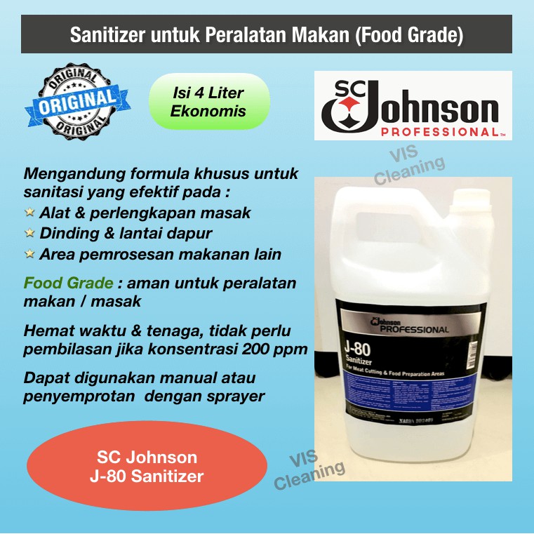 SC Johnson J-80 Sanitizer Food Grade 4 L (untuk Peralatan Makanan)