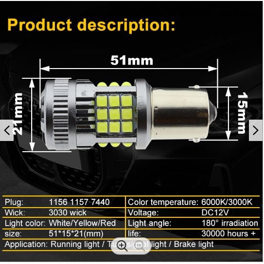 Lampu LED S25 Bayonet 36 SMD 1156 Ba15s Sign Sein Mobil super terang EXTREME BRIGHT