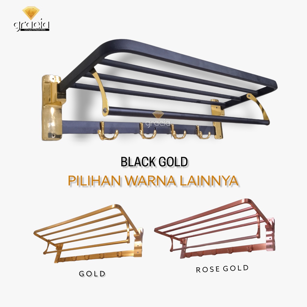 Gantungan handuk lipat black gold / Rak handuk Gold Stainless / Rak handuk Hotel Rak Handuk Apartement Rak Handuk Rumah Minimalist