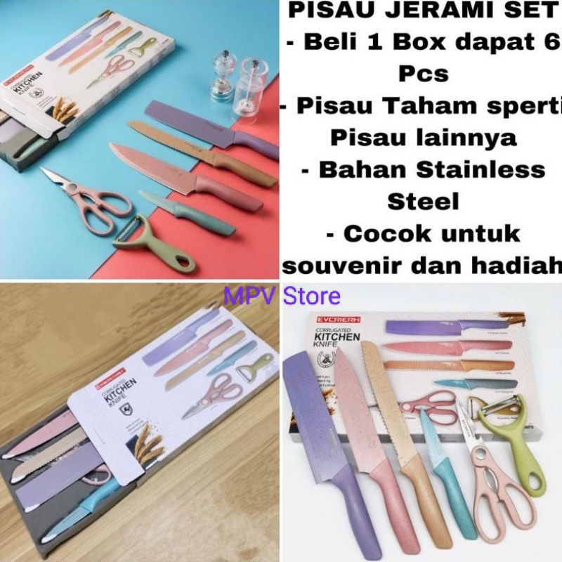 Pisau Set Jerami 6 In 1 l Pisau Keramik Warna Warni Pisau Anti Lengket Anti Karat