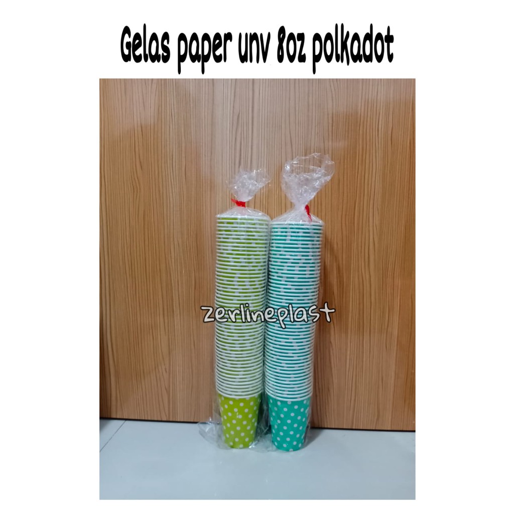 Gelas Paper POLKADOT UNV 8oz (gelas kertas bola-bola)