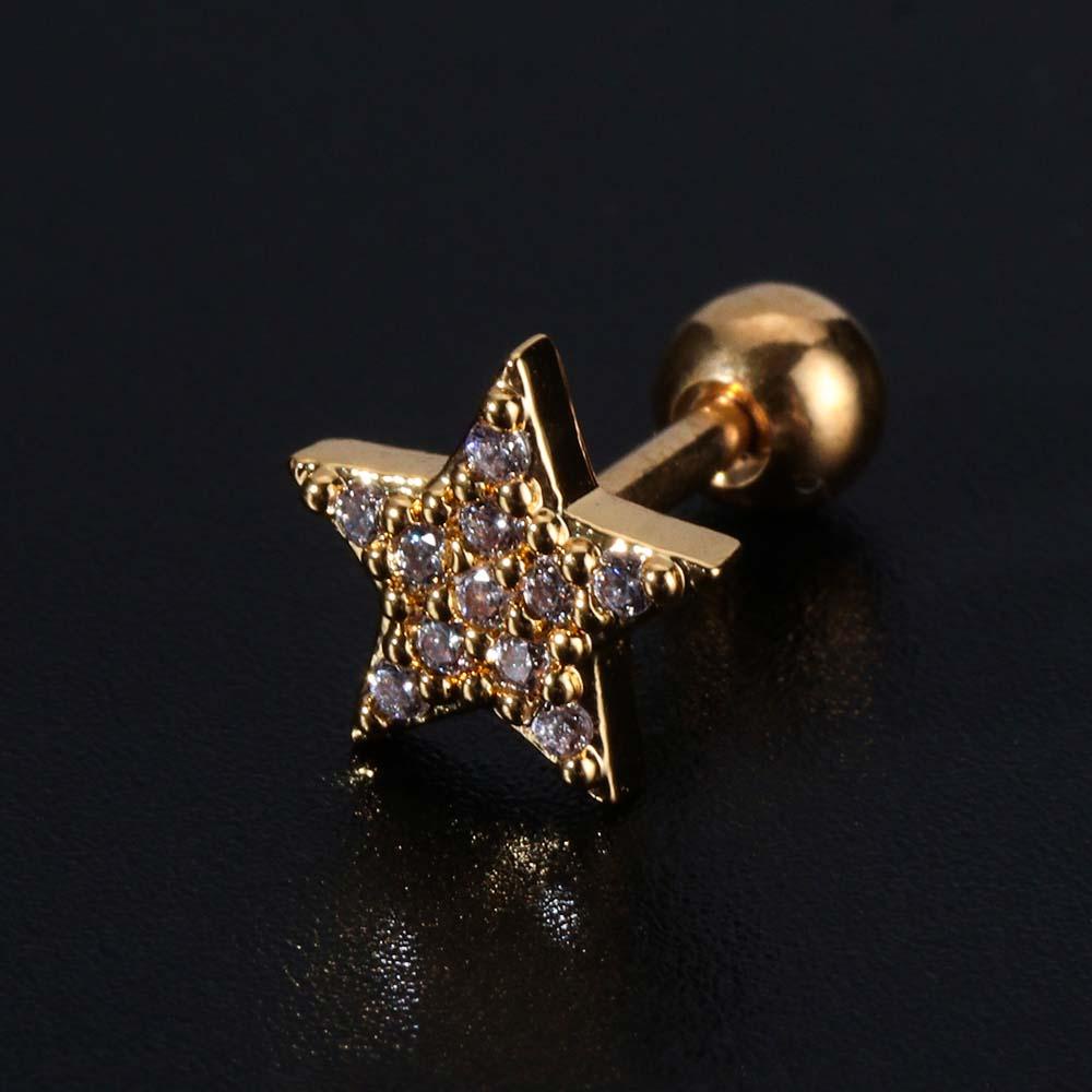 Needway Stud Earring Keong 1Pc Tulang Rawan Tragus Jantung Salib Bulan Berlian Imitasi Zirkon Perhiasan Tindik