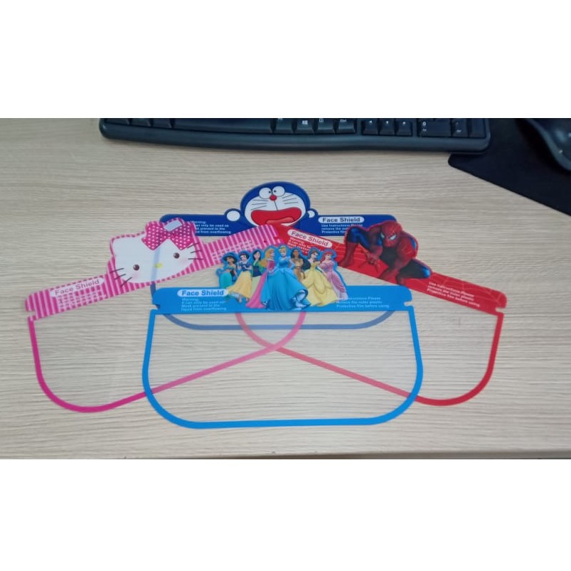 FACE SHIELD ANAK / MOTIF KARAKTER BERVARIASI / Doraemon - Spiderman - Hellokity - Princess