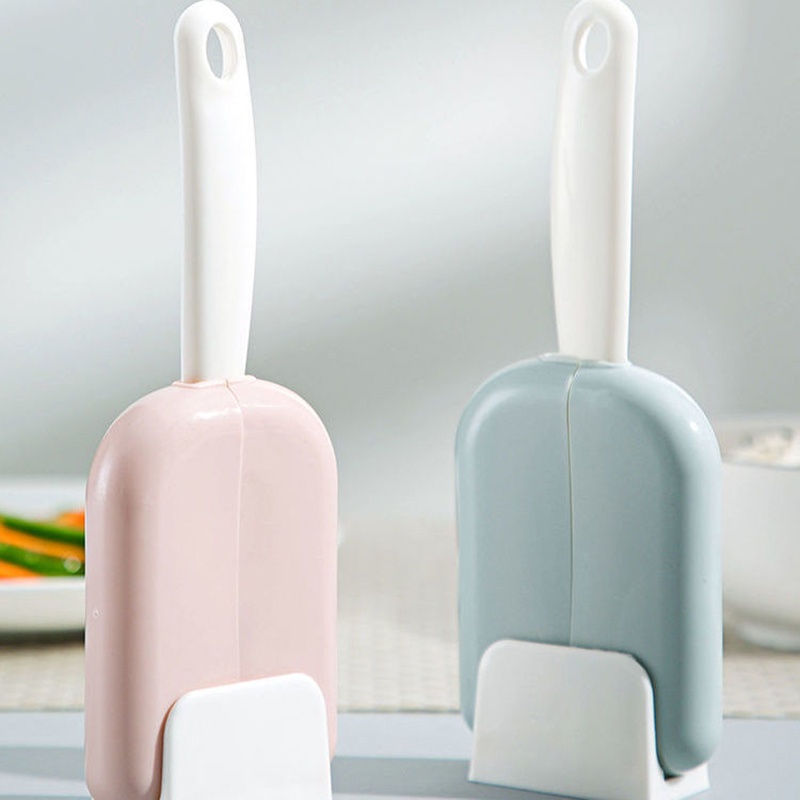 Non-stick Rice Spoon Automatic Open Close Paddle Scoop Dustproof Rice Spoon Storage Rack Set Kitchen Flatware Tool
