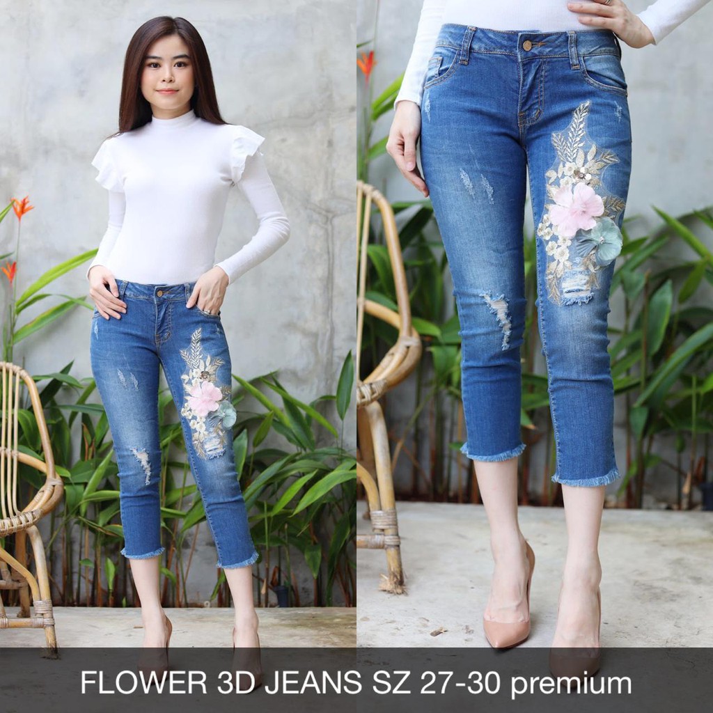  CELANA  JEANS WANITA  FLOWER 3D JEANS Shopee  Indonesia