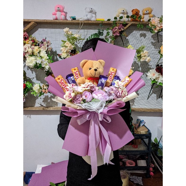 Buket Coklat Boneka Bunga