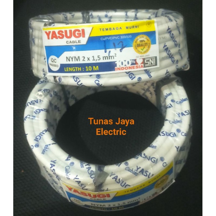 Kabel NYM 2x1,5mm @10M Tembaga Murni YASUGI (Standar SNI)