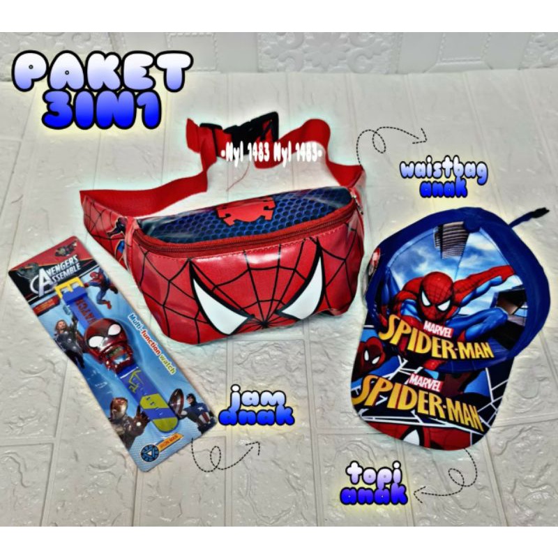 PAKET HEMAT TAS SLEMPANG ANAK+TOPI BORDIR BONUS JAM TANGAN
