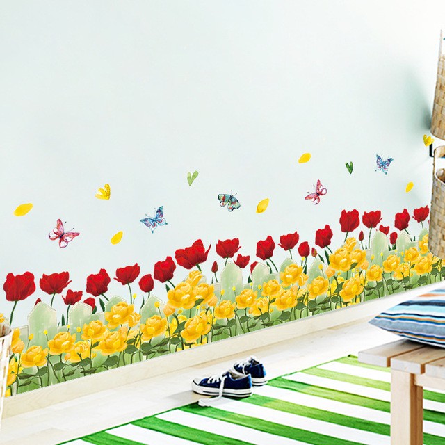 Reliza Wall Sticker Red Yellow Rose Stiker Dinding Bunga Mawar LDR7177