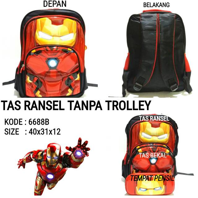 Tas sekolah ransel backpack cowo iron man 6688B murah baru tas backpack