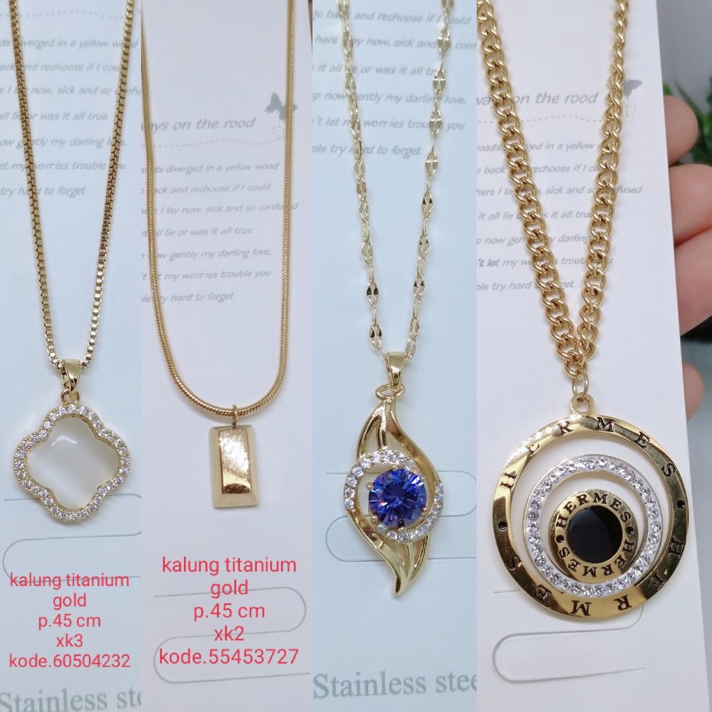 Kalung Titanium Premium Anti Karat Anti Luntur Tidak Mudah Pudar Perhiasan Aksesoris Lapis Emas 18,24 Karat