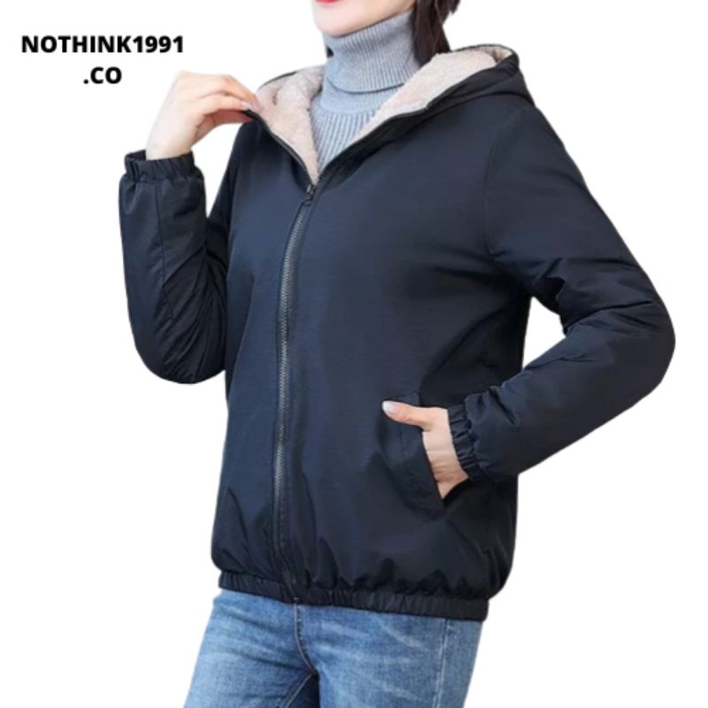 NOTHINK1991 jaket musim dingin wanita mantel bulu domba jaket cewe korean style jaket hoodie wanita minimalis