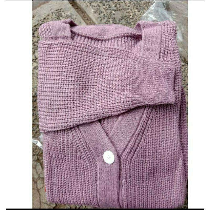 CARDIGAN KANCING EMERA BASIC RAJUT 7 GATE-Ungu nila/nila muda