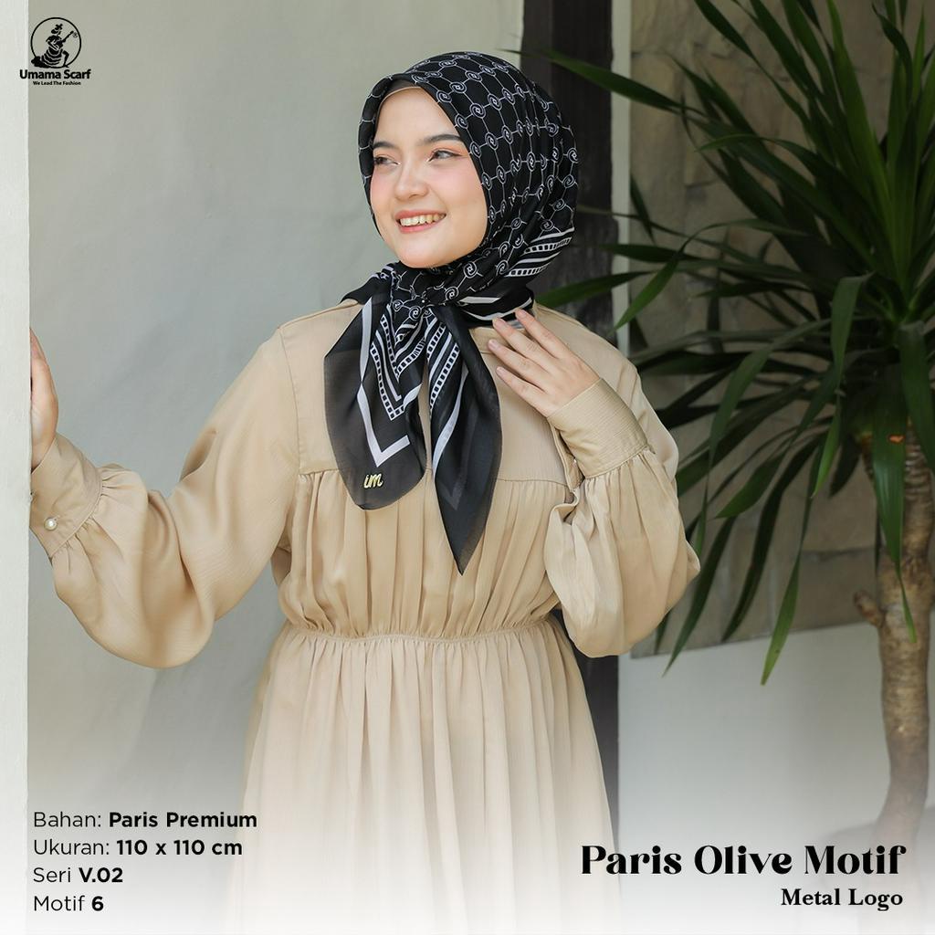 Umama Scarf - Kerudung Motif Jilbab Segi Empat Hijab Daily Segi Empat Paris Olive Motif Laser Cut (2