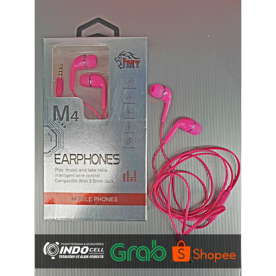 Earphone Headset Stereo Pink Hitam JM TECH M4