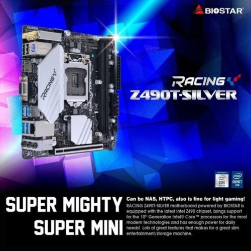 Motherboard Biostar racing Z490T Silver Lga1200 intel Z490 SATA3 usb3.2 gen1 DDR4 mini itx