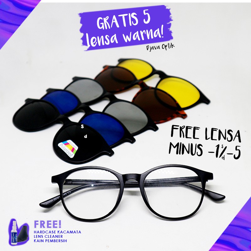 Kacamata 5 lensa CLIP ON 2245 lensa Polarized hitam bisa di pasang lensa minus