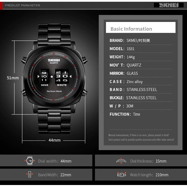 Jam Tangan Pria / SKMEI Drum Watch 1531 Stainless Steel Men / Jam Tangan Drum Original / SKMEI