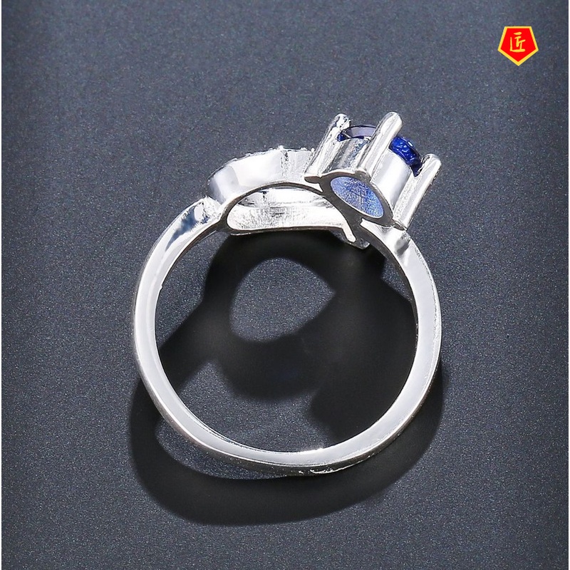 [Ready Stock]Retro 925 Silver Bow Sapphire Ring