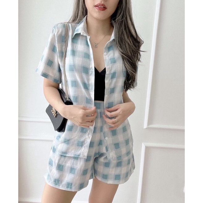 SET SQUARE EC 8915 / SET PREMIUM ATASAN BAWAHAN / SETELAN WANITA / SET SIMPLE KOTAK KOTAK / BAJU ATA