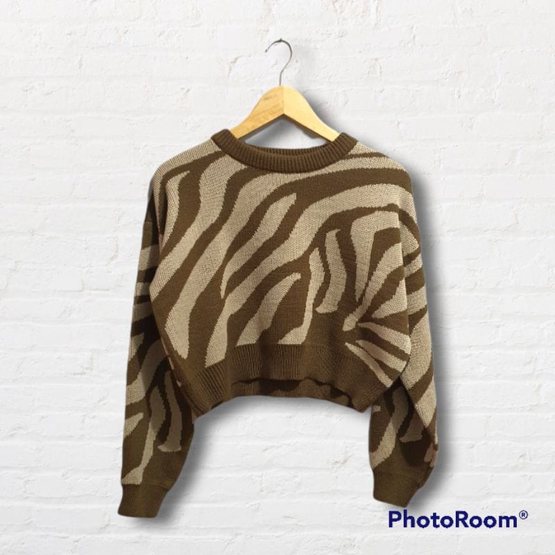 sweater wanita crop motip zebra