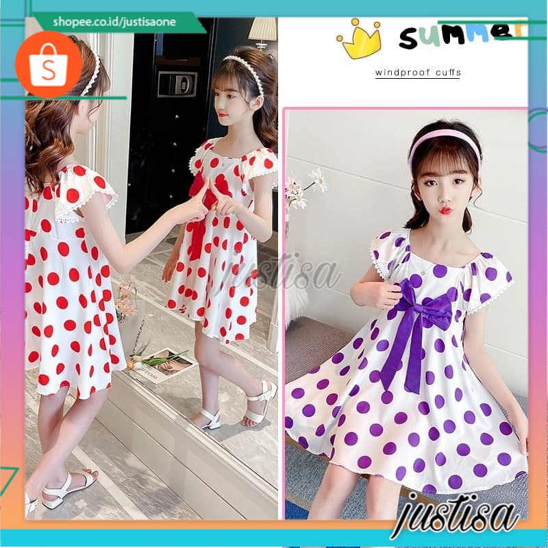 Promo !! Dress anak cewek simple/ dress anak/ dress sale zig zag ribbon polka import uk 3-7th (orange,hitam)