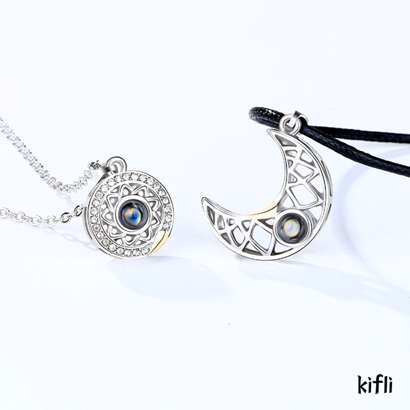 2 Pcs/Set Kalung Titanium Couple,Sahabat Aksesoris,Magnet Matahari Bulan Necklace