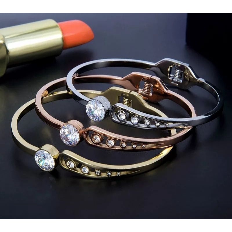 [4620] Gelang bangle zircon putih titanium kualitas import korea anti karat