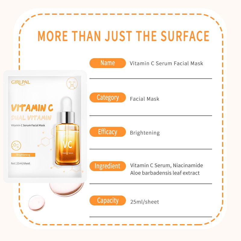 GIRLPAL Vitamin C Serum Face Sheet Mask Brightening / Masker Wajah Facial Skincare Girl Pal BPOM