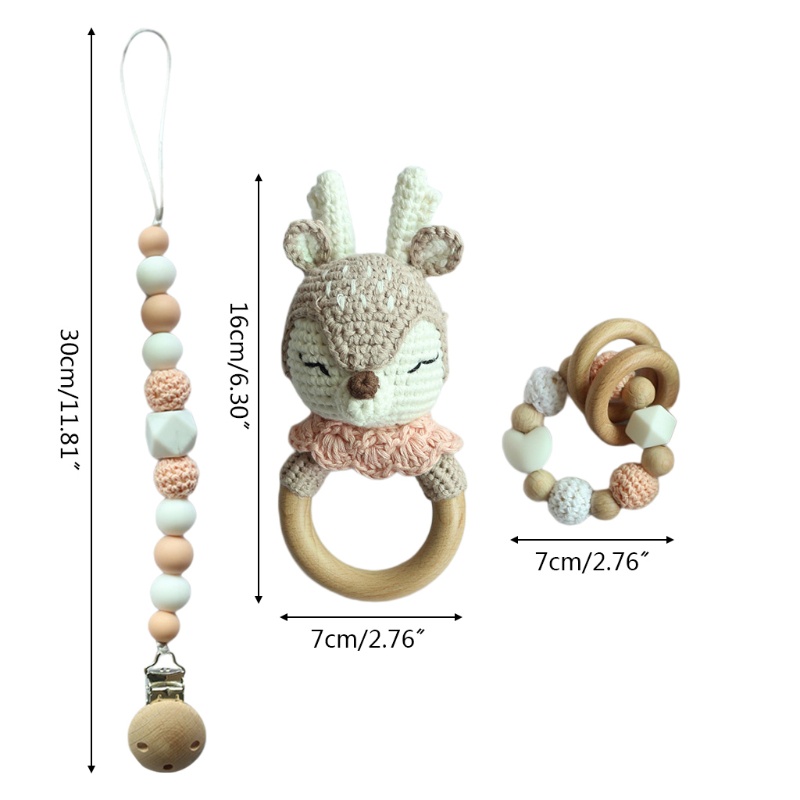 Mary Klip Tali Empeng / Dot Aksen Boneka Rajut + Rattle Untuk Bayi