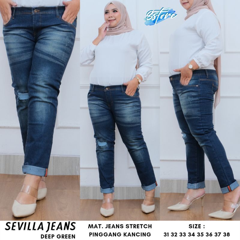 CELANA JEANS WANITA JOMBO // SEVILLA JEANS STRETCH SOBEK TIDAK TEMBUS