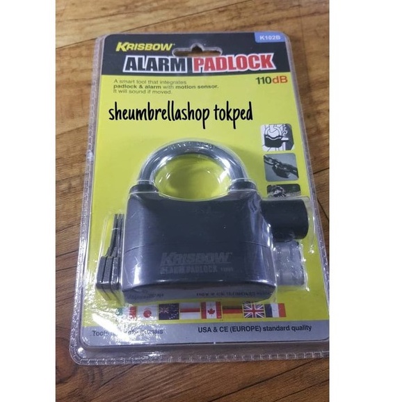 gembok alarm 110db krisbow dengan 3 kunci / padlock