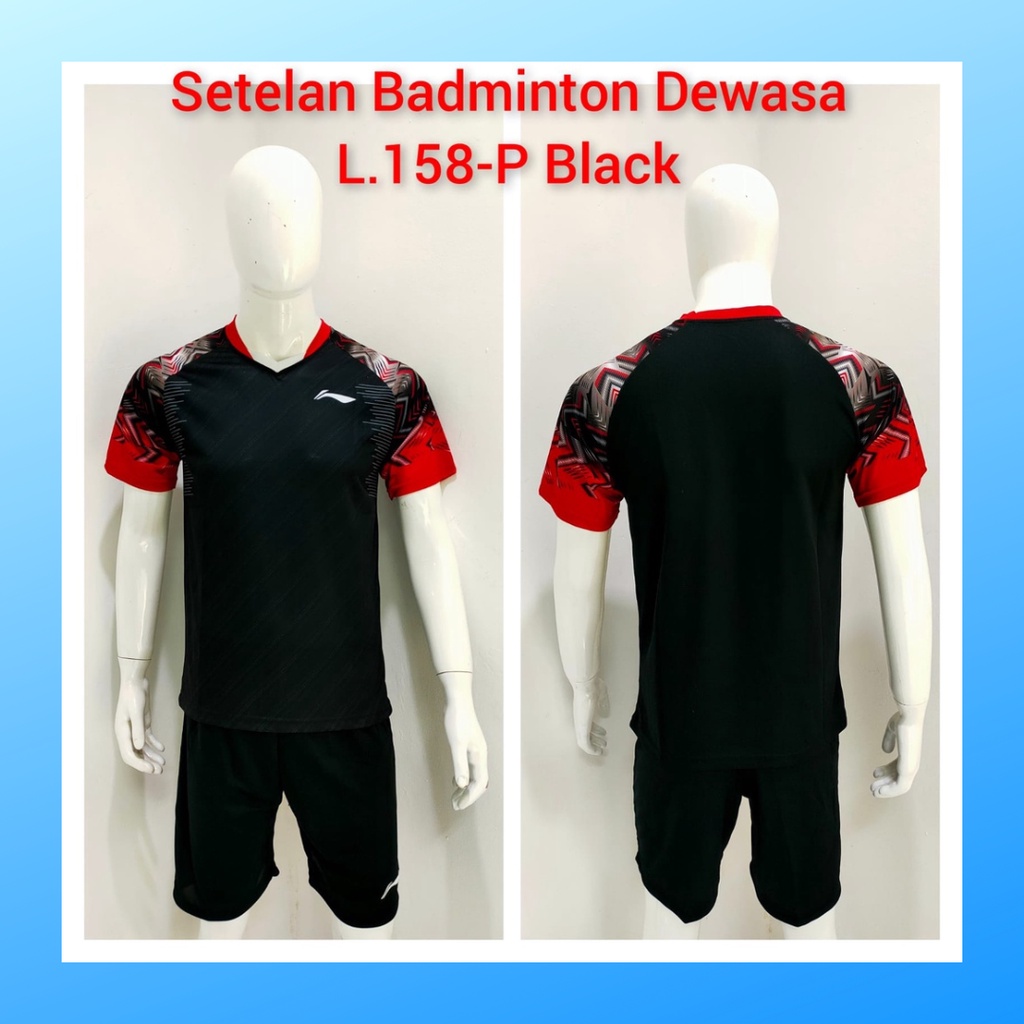 Kaos bulutangkis pria baju badminton dan celana jersey setelan wanita dewasa t-shirt outfit seragam jarsey kostum olahraga pakaian apparel sport jersy bulu tangkis casual jersi sudirman thomas uber cup print custom suit L158 hitam polos