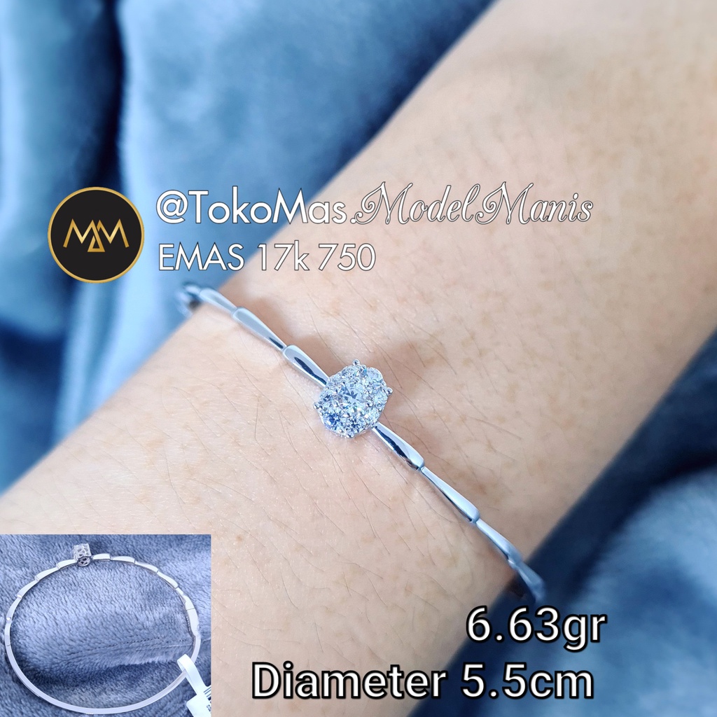 Gelang emas bangle Simple Elegant emas putih 750 kadar 17k