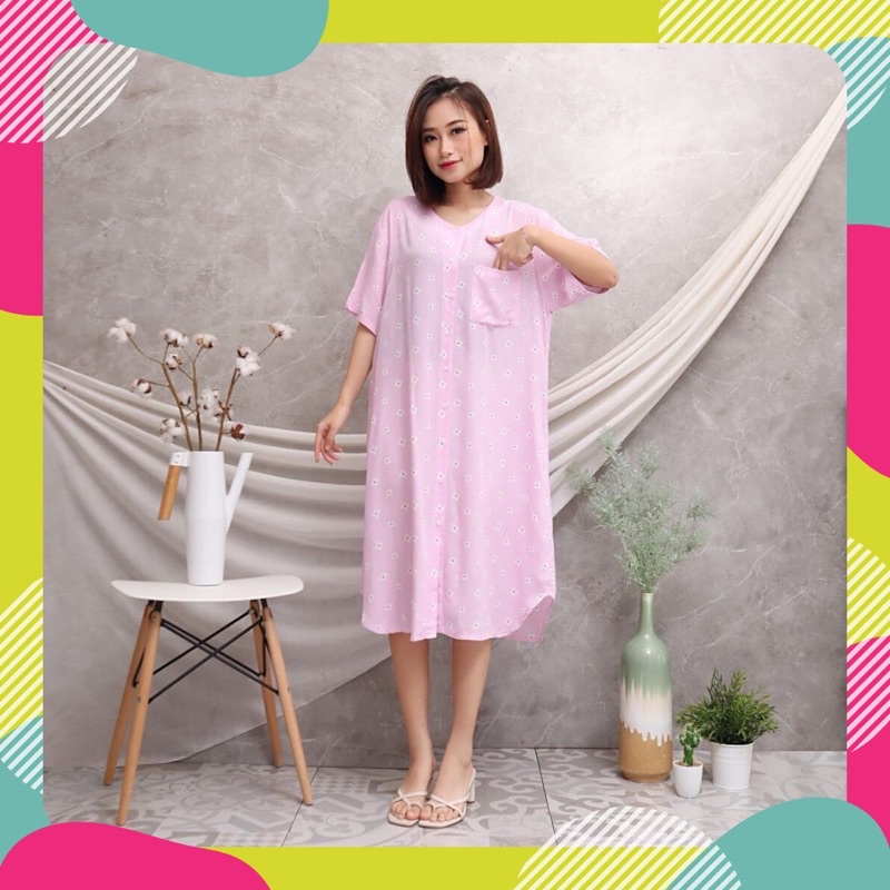 Daster Jumbo Rayon AMRO Full Kancing / Baju Tidur Dewasa (DSRJ)