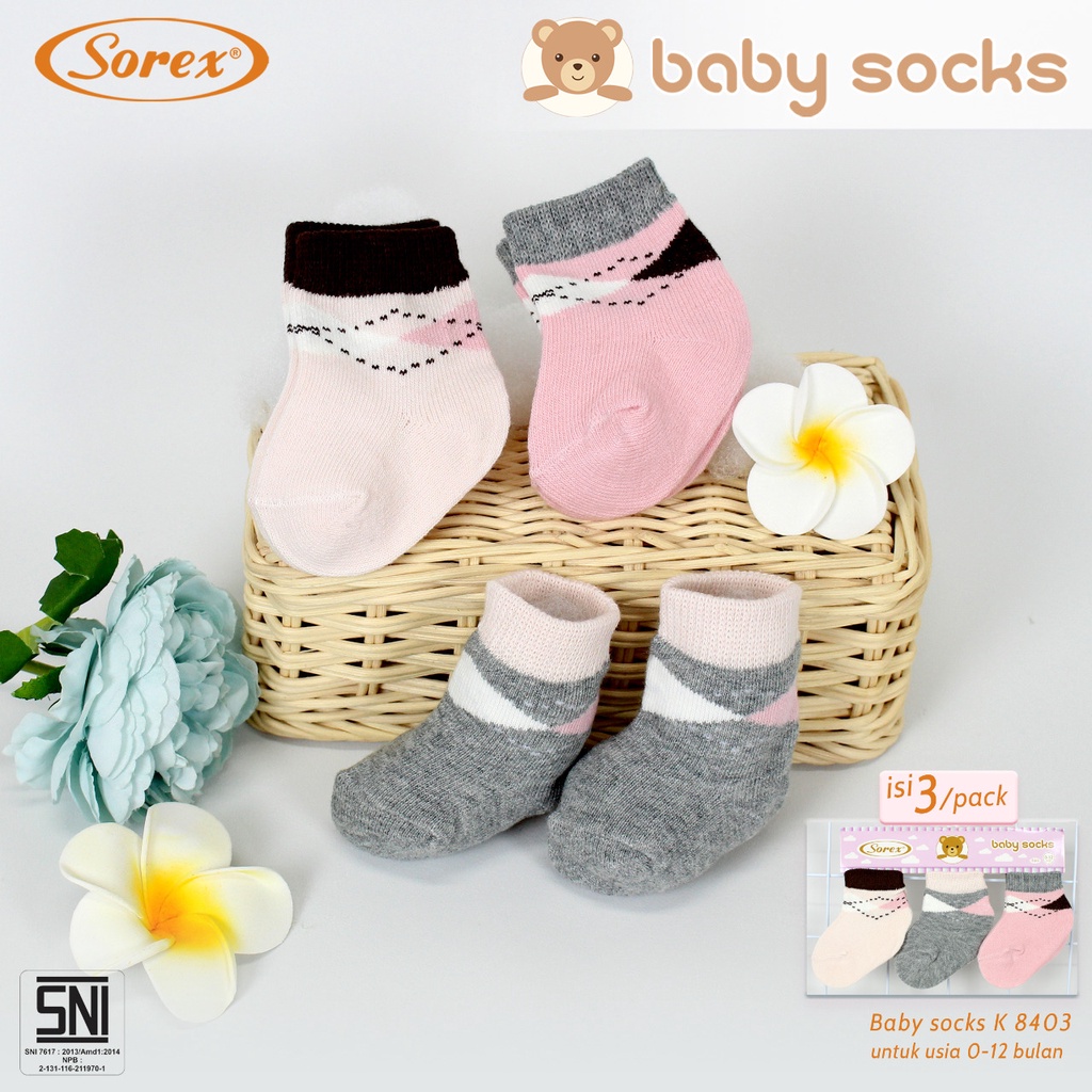 (3pcs) Kaos Kaki Bayi Sorex K8401 K8402 K8403 K8404 K8405 Baby Socks Cewek |tc