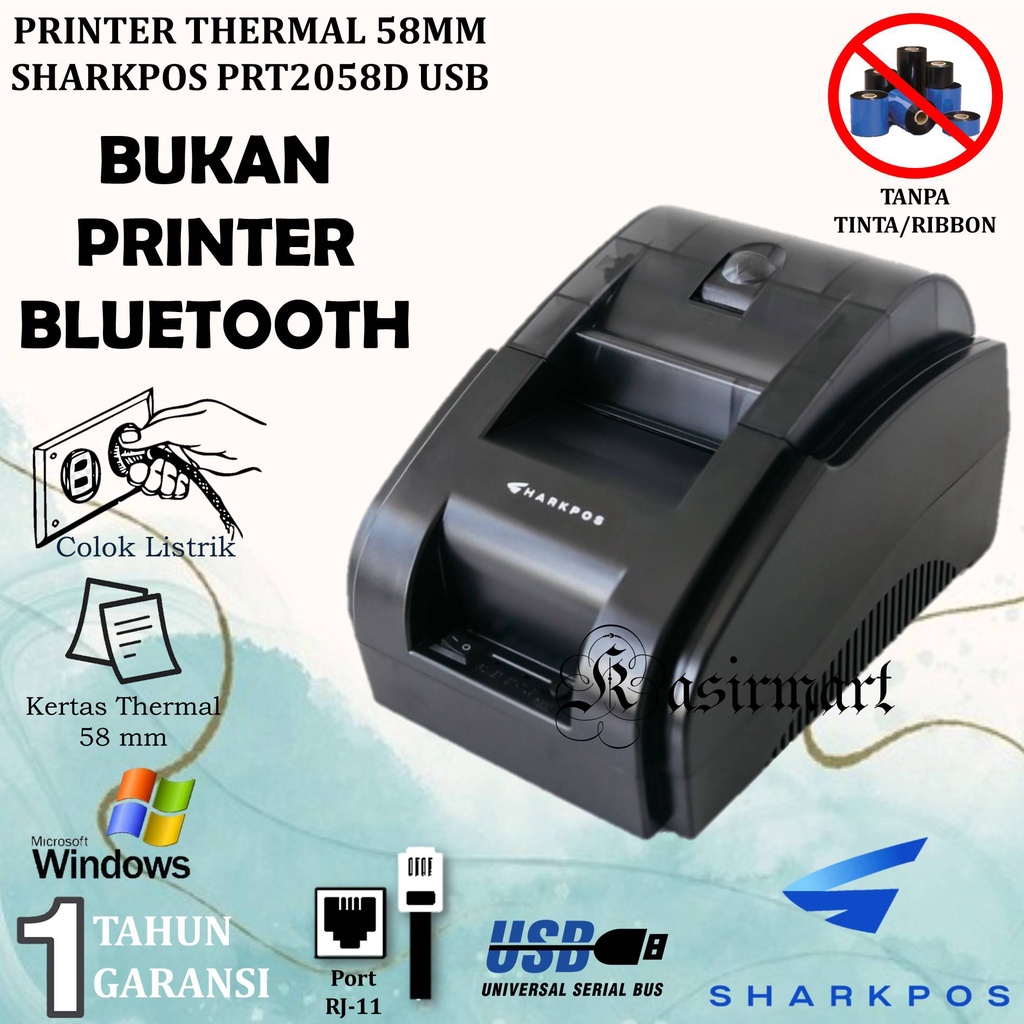 Printer Struk Kasir 58mm USB Sharkpos PRT2058D  Printer Thermal EPP58D/Z58D Thermal 58 USB Bukan Printer Bluetooth Support RJ11