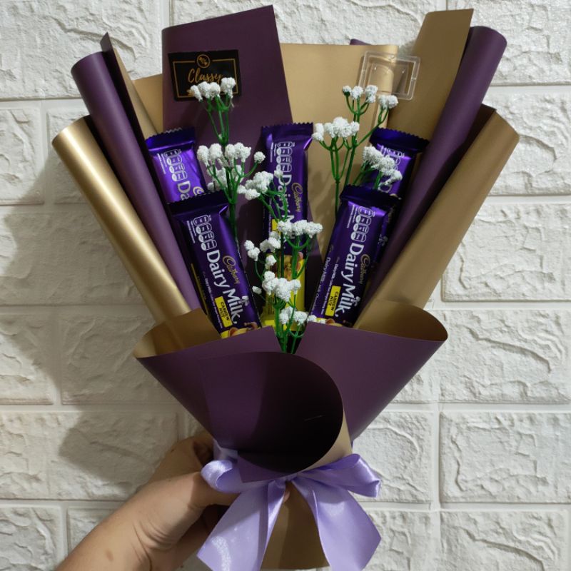 Snack Bouquet Coklat Cadbury Dairy Milk / Bucket Buket Bunga Cokelat / Hadiah Wisuda Sidang Ultah