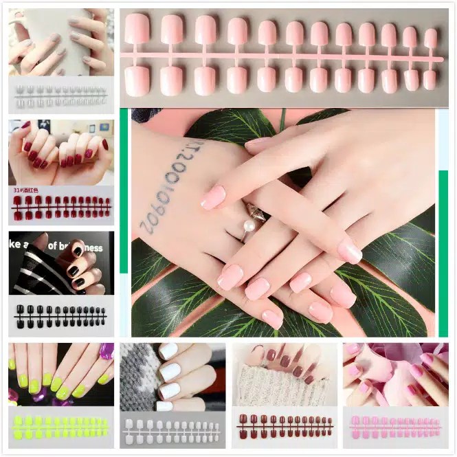 Kuku Palsu Glossy Polos / Fake Nails + Stiker Lem / Kuku Palsu Glossy Terbaru