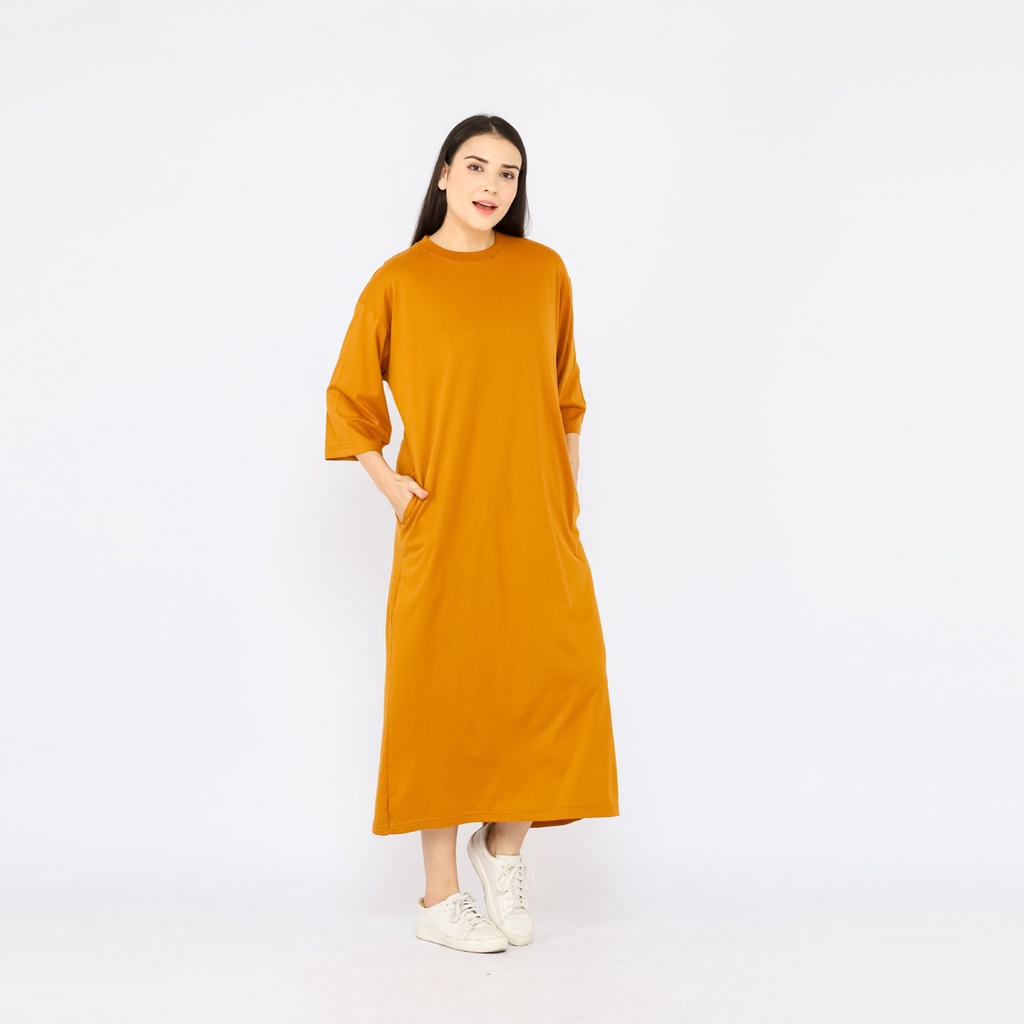 Atasan Dress Oversize Wanita Muslim 7/8 LD130 super comfy Dark Mustard