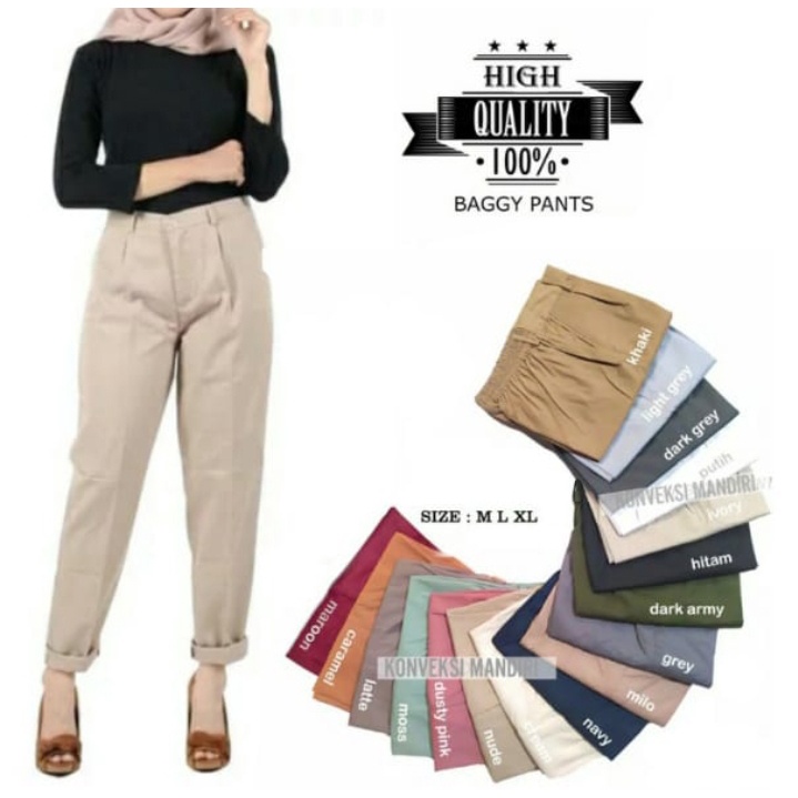 Celana Panjang Wanita Baggy Pants - Celana Kerja Wanita bahan american drill