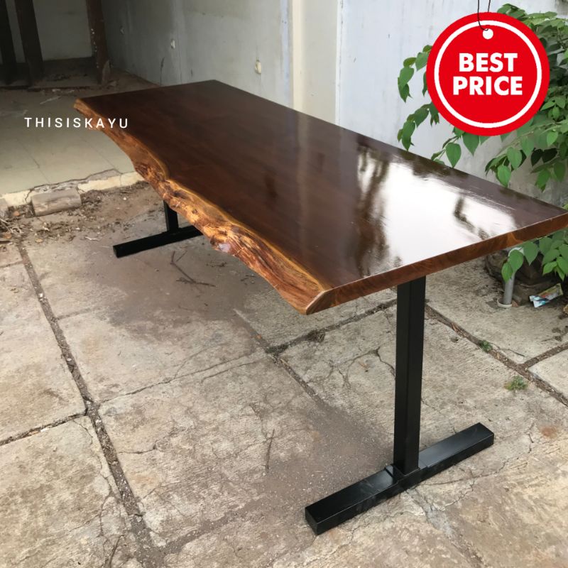 MEJA KOMPUTER KAYU JATI MOTIF PINGGIR KAYU | MEJA KERJA KAYU JATI | MEJA KOMPUTER GAMING