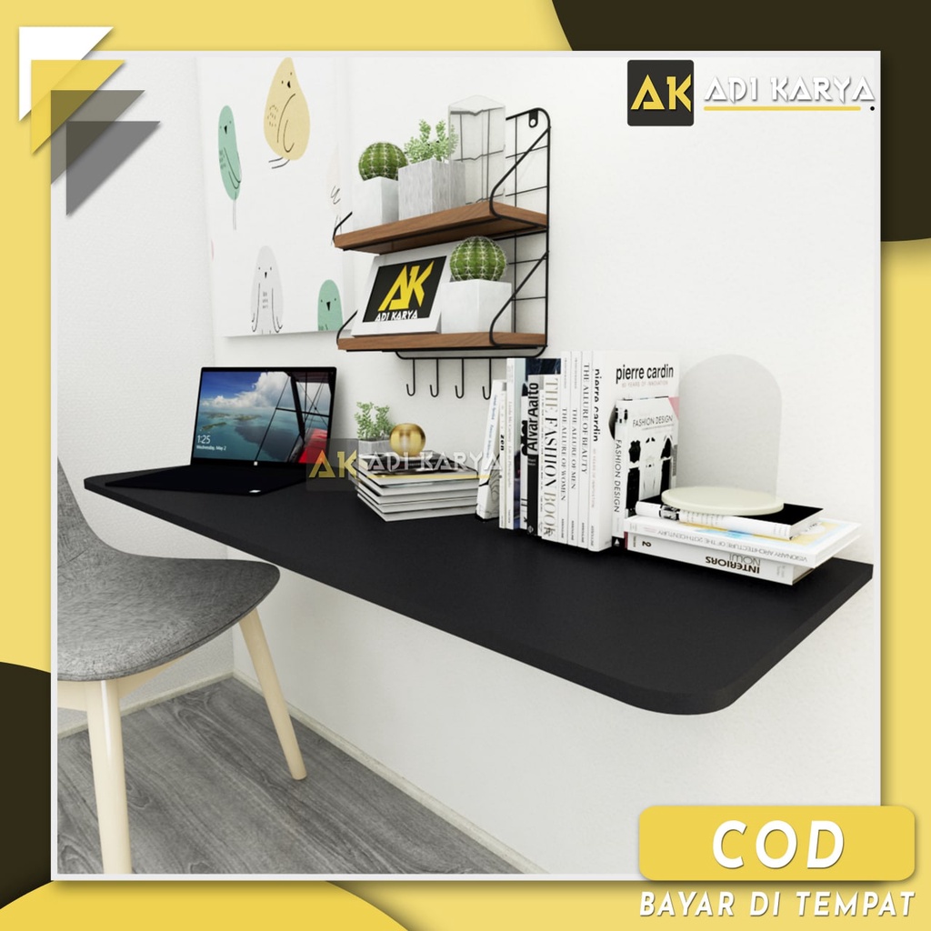 Meja Lipat Dinding 120 x 40 Meja Belajar Kerja Dinding Ambalan Tempel Braket Besi Engsel Laptop Komp
