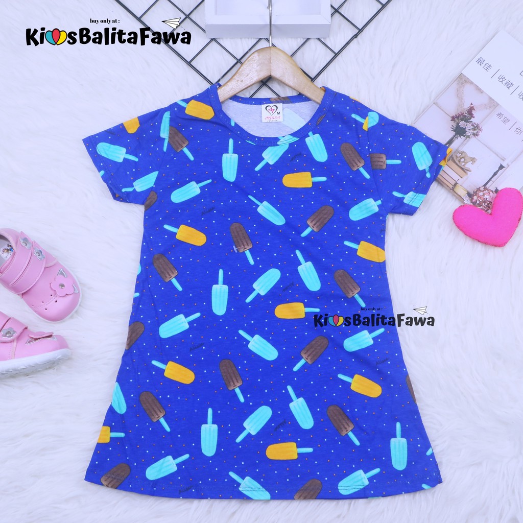 Dress Amirah uk 1-2 Tahun / Lengan Baju Tidur Balita Anak Perempuan Adem Kaos Lucu Dres Harian Murah
