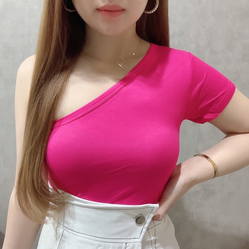 Neon One Shoulder Short Sleeve Top | Atasan Wanita Korean Fashion | Maimon Grosir