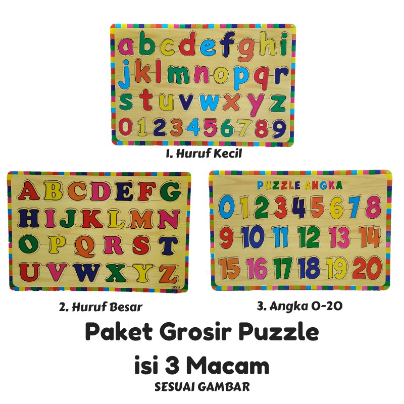 Rapid Toys Isi 3 Pcs / Paket Puzzle Kayu Edukasi Edisi Baru / Huruf Kecil Huruf Besar Dan Angka