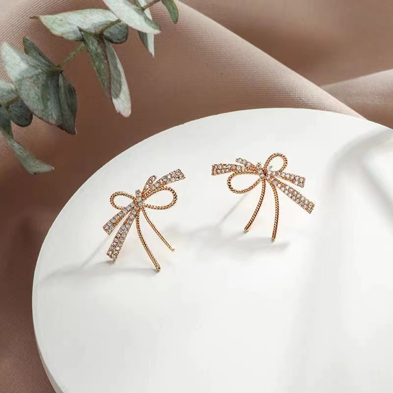 Anting Tusuk Gantung Sterling Silver 925 Desain Pita Hias Zircon Gaya Korea Untuk Wanita