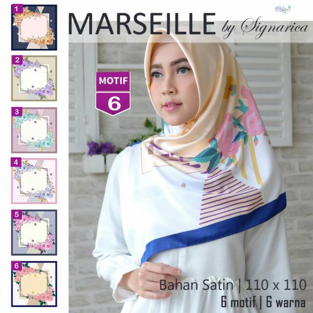 Jilbab Segiempat Marseille Satin Motif 6 By Signarica Hijab Scarf Premium - Square Kerudung Orignal